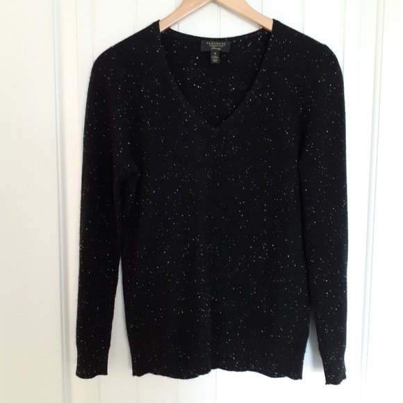 Charter Club Cashmere V-Neck Sweater Black White Speck Size M - Picture 1 of 9